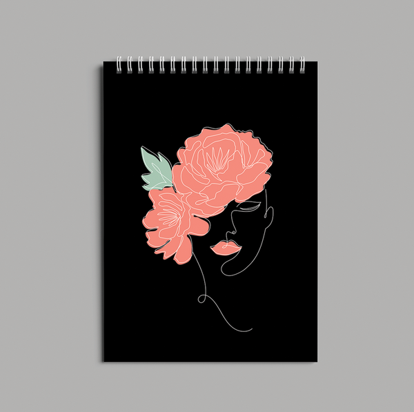 Pink Flower On Girl Head Line Art Sketch book - 6049