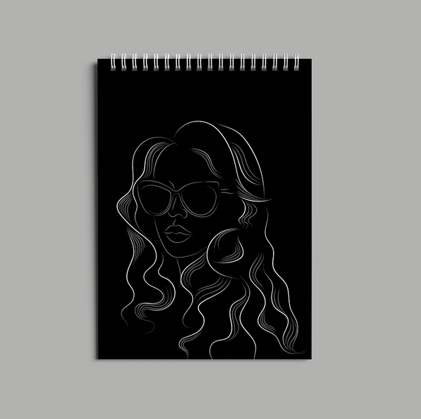 Glasses Girl Line Art Sketch book - 6046