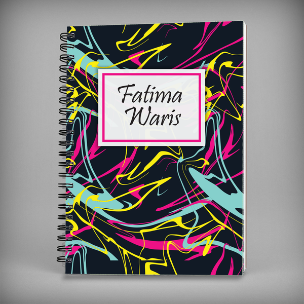 Name Notebook - Multicolor Stripes on Black Spiral Notebook - 7437